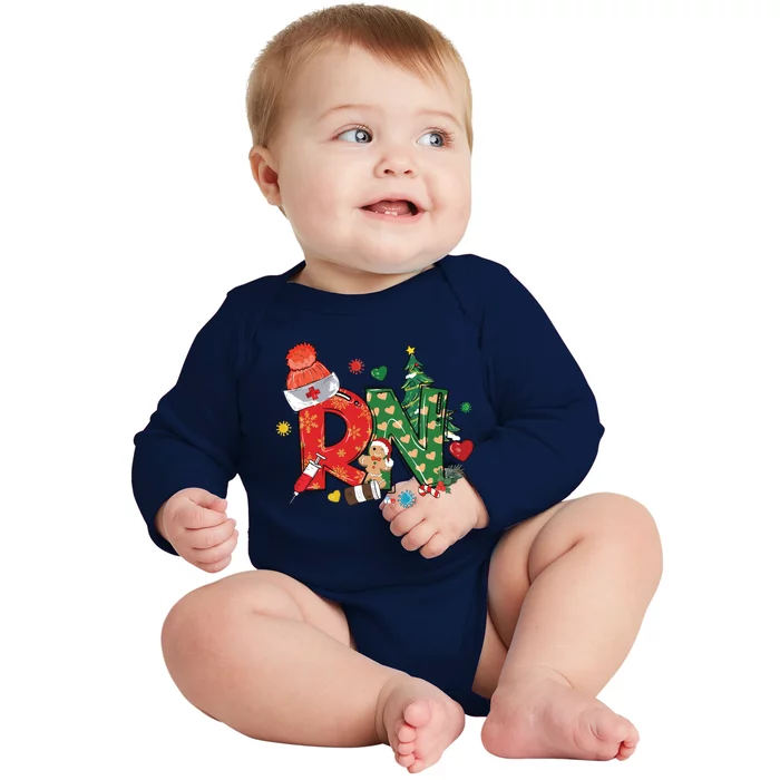 Registered Nurse Christmas Rn Festive Baby Long Sleeve Bodysuit