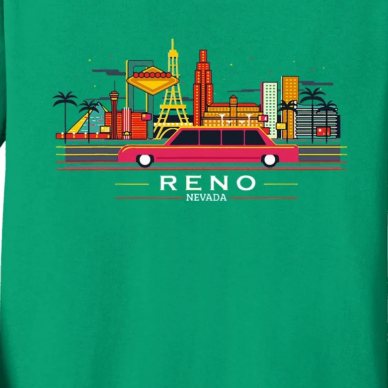 Reno Nevada Cityscape Souvenir Kids Long Sleeve Shirt