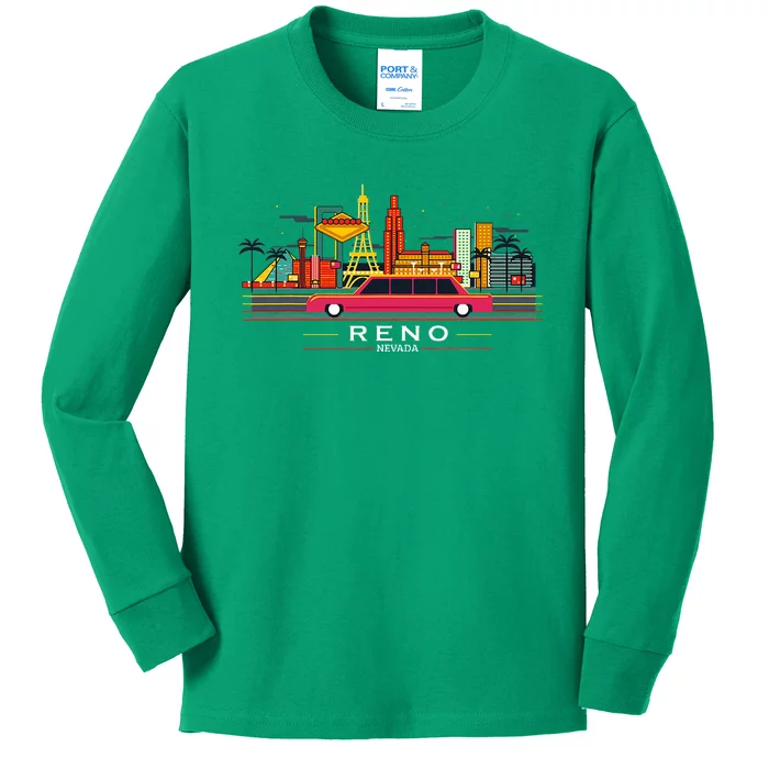 Reno Nevada Cityscape Souvenir Kids Long Sleeve Shirt