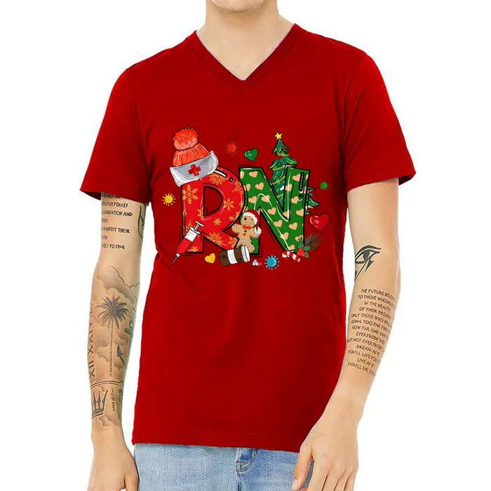 Registered Nurse Christmas Rn Festive V-Neck T-Shirt