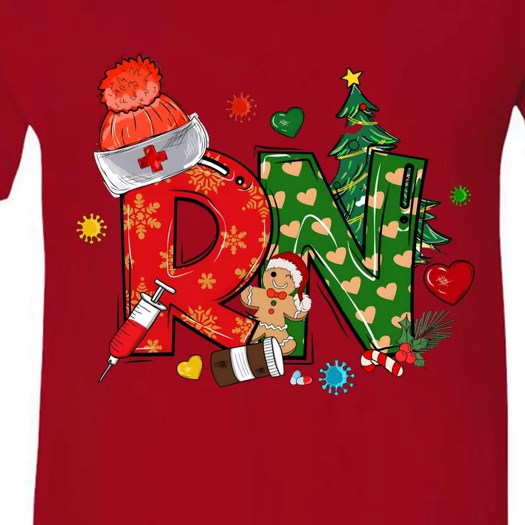 Registered Nurse Christmas Rn Festive V-Neck T-Shirt