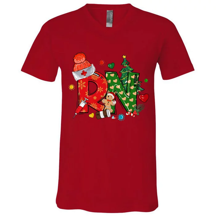 Registered Nurse Christmas Rn Festive V-Neck T-Shirt