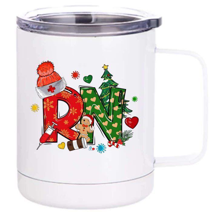 Registered Nurse Christmas Rn Festive Front & Back 12oz Stainless Steel Tumbler Cup