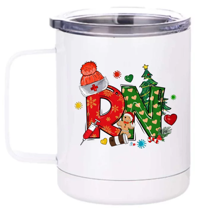 Registered Nurse Christmas Rn Festive Front & Back 12oz Stainless Steel Tumbler Cup