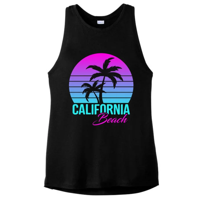 Retro Neon California Beach Graphic Ladies Tri-Blend Wicking Tank