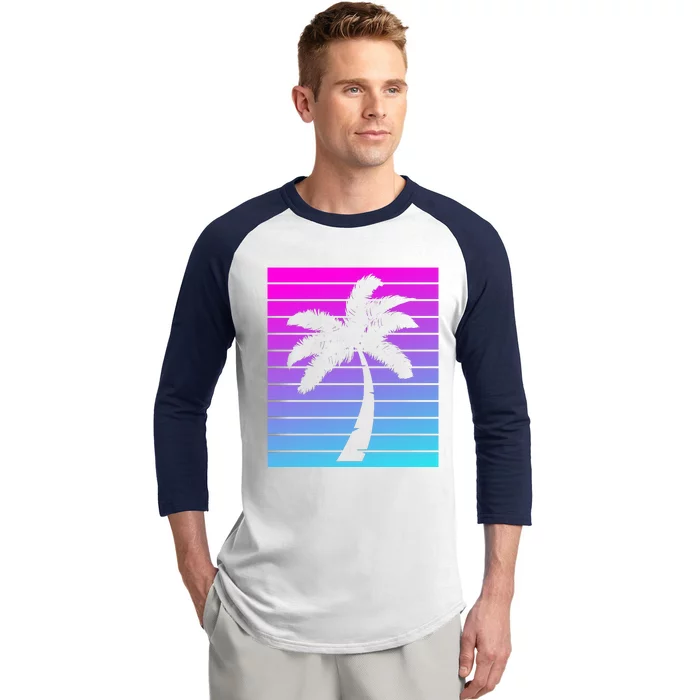 Retro Neon California Palm Baseball Sleeve Shirt