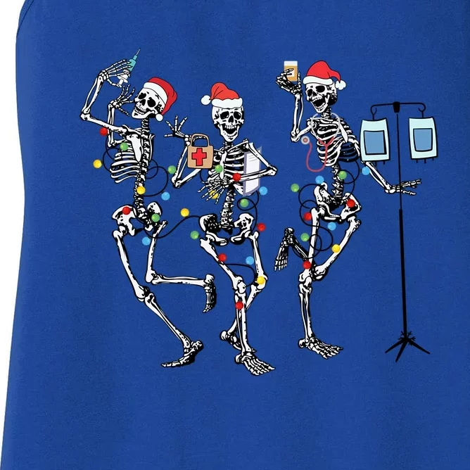 Rn Nurse Dancing Skeleton Santa Hat Funny Nurse Christmas Gift Women's Racerback Tank