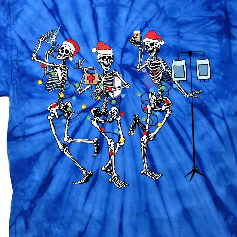 Rn Nurse Dancing Skeleton Santa Hat Funny Nurse Christmas Gift Tie-Dye T-Shirt