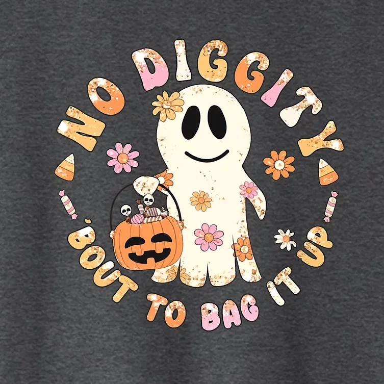 Retro No Diggity Bout To Bag It Up Cute Ghost Halloween Women's Crop Top Tee