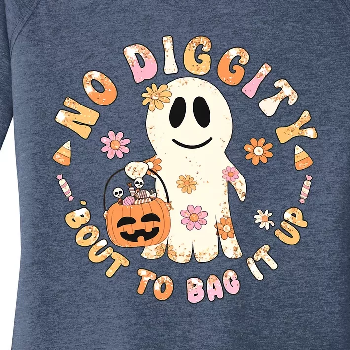 Retro No Diggity Bout To Bag It Up Cute Ghost Halloween Women's Perfect Tri Tunic Long Sleeve Shirt