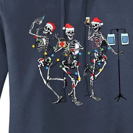 Rn Nurse Dancing Skeleton Santa Hat Funny Nurse Christmas Gift Women's Pullover Hoodie