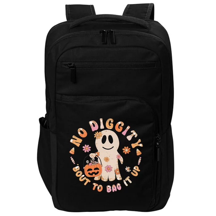 Retro No Diggity Bout To Bag It Up Cute Ghost Halloween Impact Tech Backpack