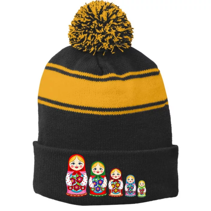 Russian Nesting Dolls Matryoshka Stripe Pom Pom Beanie