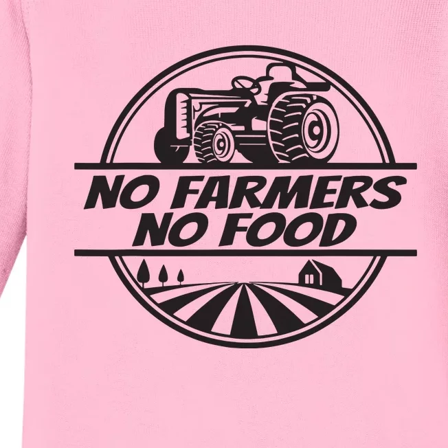 Retro No Farmers No Food Support Local Foods Farmer Baby Long Sleeve Bodysuit