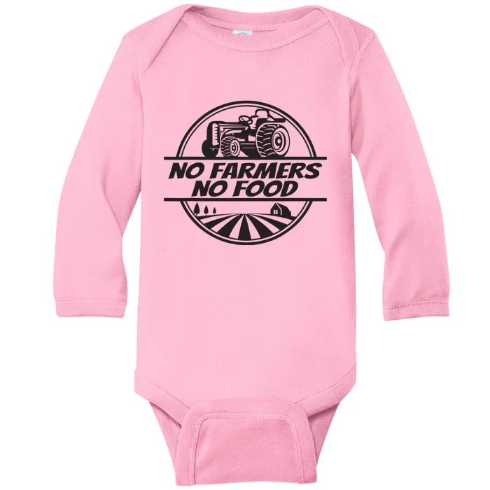 Retro No Farmers No Food Support Local Foods Farmer Baby Long Sleeve Bodysuit