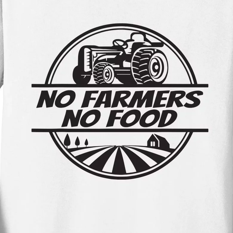 Retro No Farmers No Food Support Local Foods Farmer Kids Long Sleeve Shirt