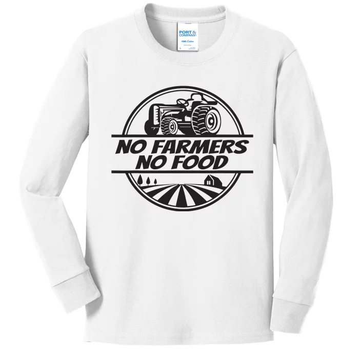 Retro No Farmers No Food Support Local Foods Farmer Kids Long Sleeve Shirt