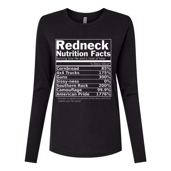 Redneck Nutrition Facts Funny Womens Cotton Relaxed Long Sleeve T-Shirt