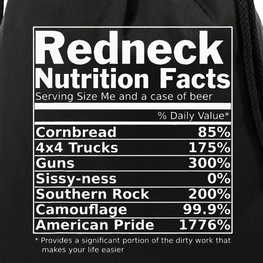 Redneck Nutrition Facts Funny Drawstring Bag