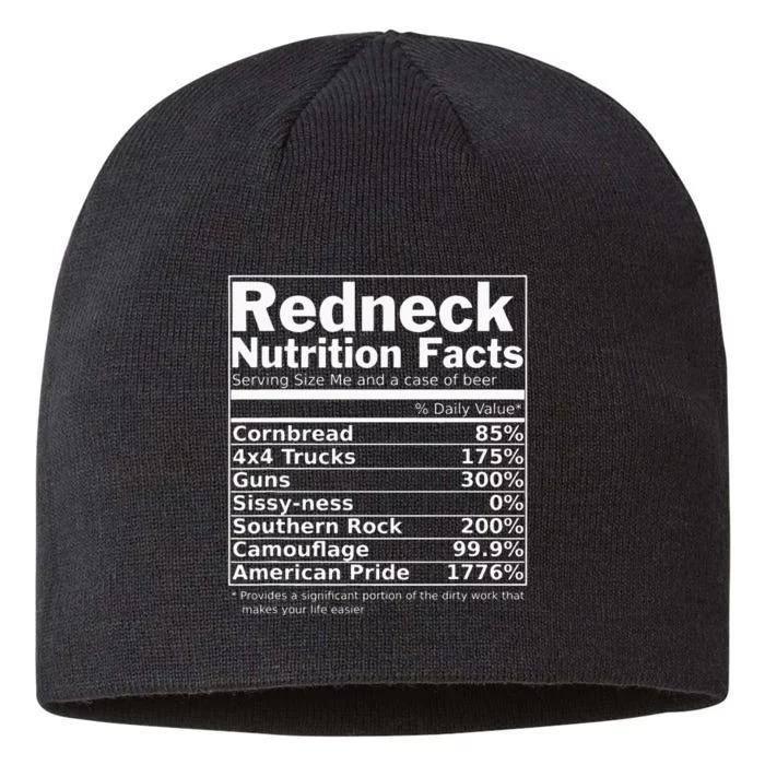 Redneck Nutrition Facts Funny 8 1/2in Sustainable Knit Beanie