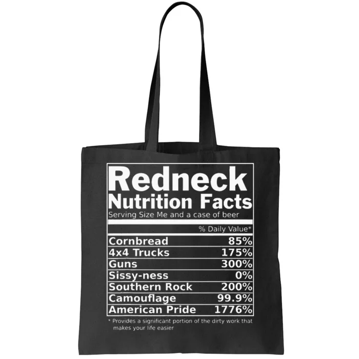 Redneck Nutrition Facts Funny Tote Bag