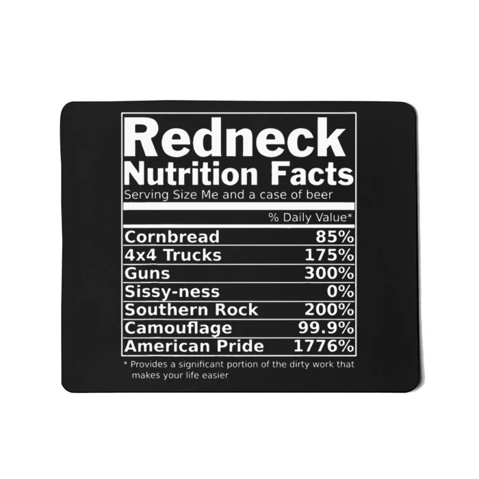 Redneck Nutrition Facts Funny Mousepad