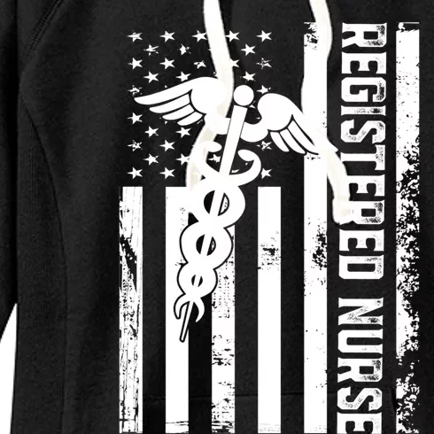 Registered Nurse Flag America Flag Nursing Patriotic Nurse Gift Women's Fleece Hoodie