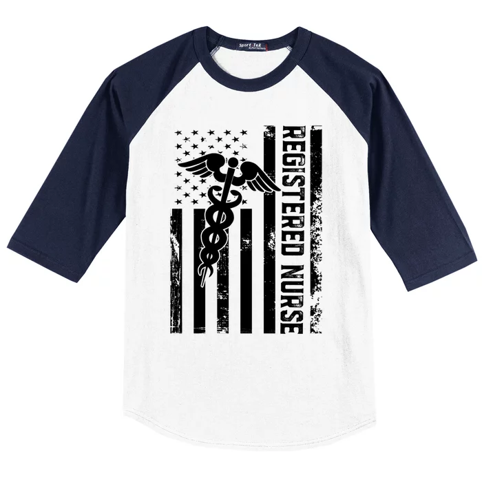 Registered Nurse Flag America Flag Nursing Patriotic Nurse Gift Baseball Sleeve Shirt