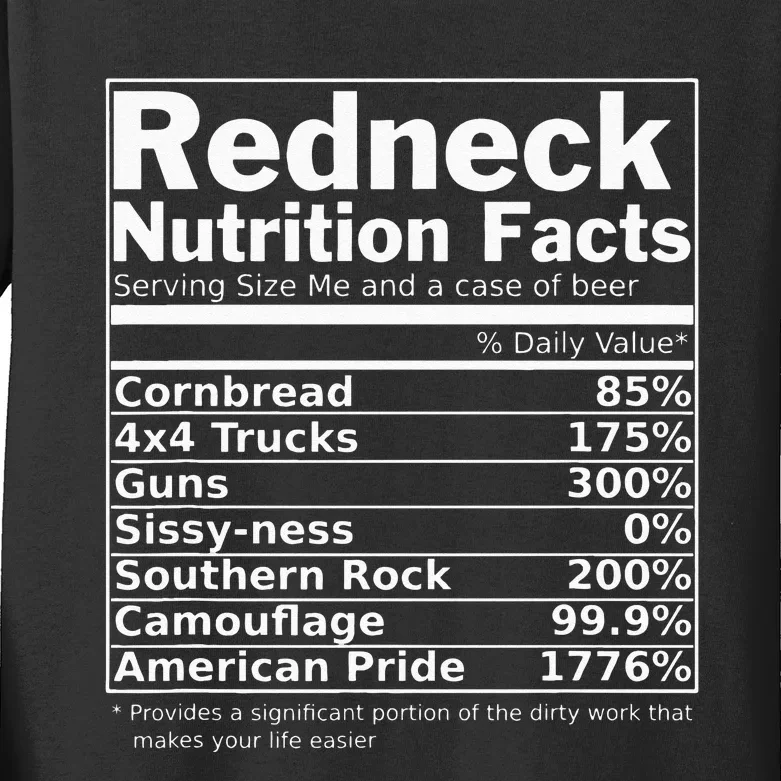 Redneck Nutrition Facts Funny Kids Long Sleeve Shirt