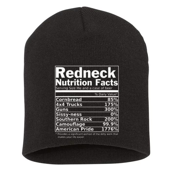 Redneck Nutrition Facts Funny Short Acrylic Beanie