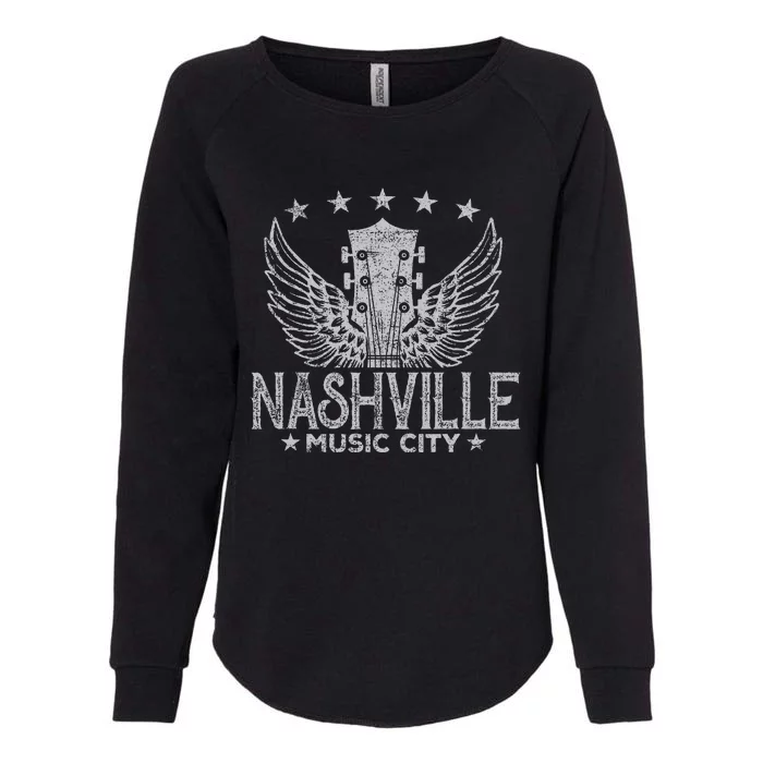 Retro Nashville Guitar Wings Vintage Country Music Concert Womens California Wash Sweatshirt