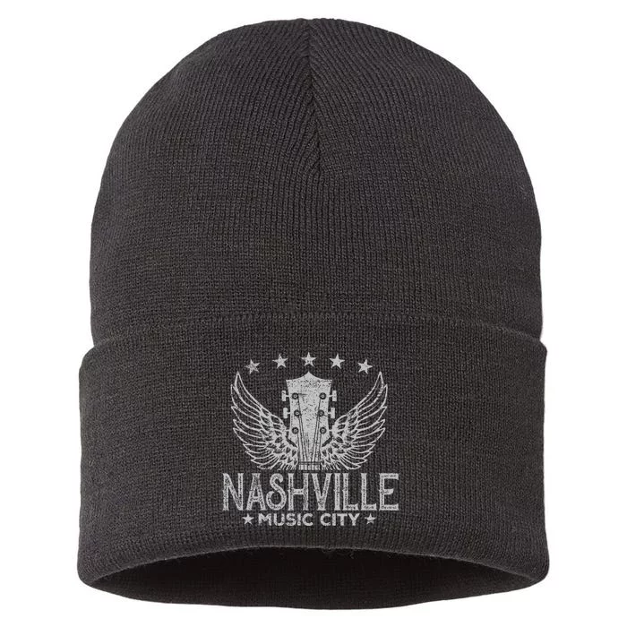 Retro Nashville Guitar Wings Vintage Country Music Concert Sustainable Knit Beanie