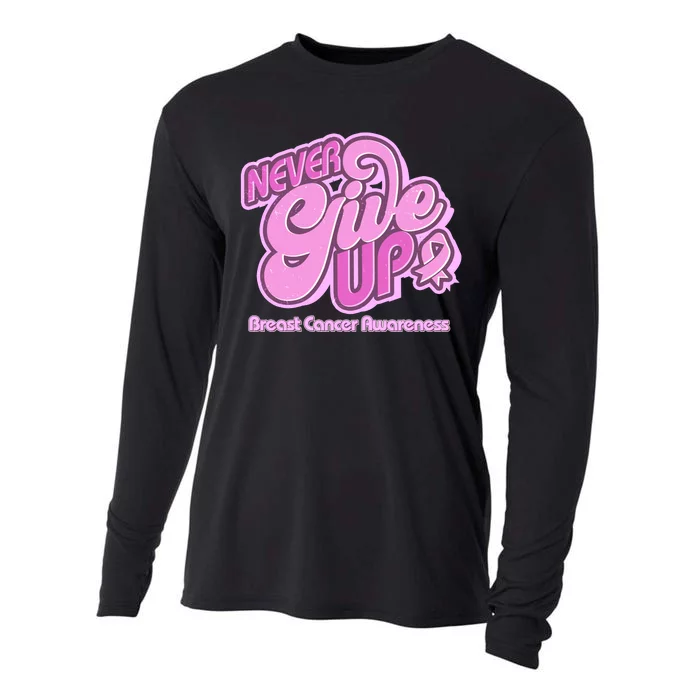 Retro Never Give Up Breast Cancer Awareness Cooling Performance Long Sleeve Crew