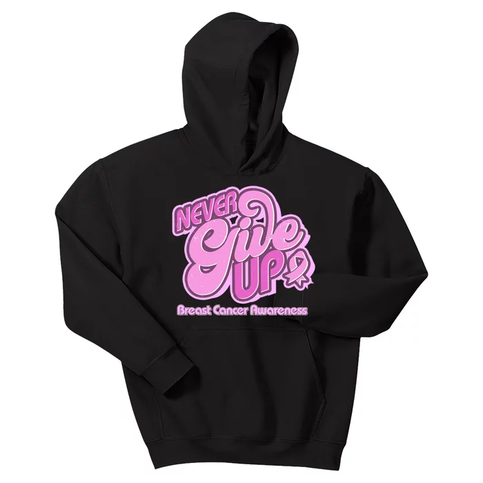 Retro Never Give Up Breast Cancer Awareness Kids Hoodie