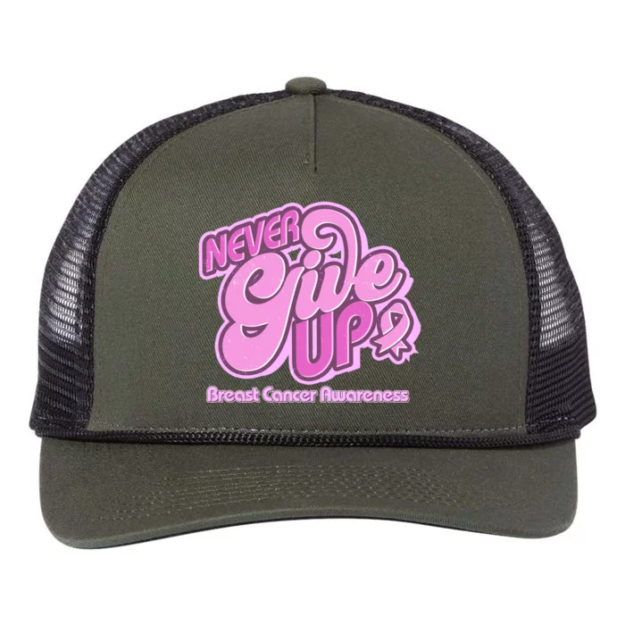 Retro Never Give Up Breast Cancer Awareness Retro Rope Trucker Hat Cap