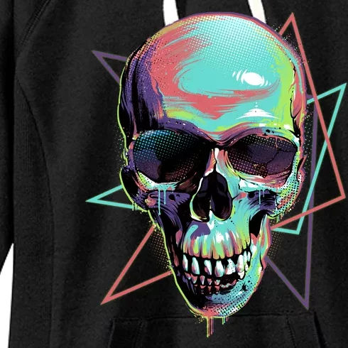 Retro Neon Graffiti Paint Skull Women's Fleece Hoodie