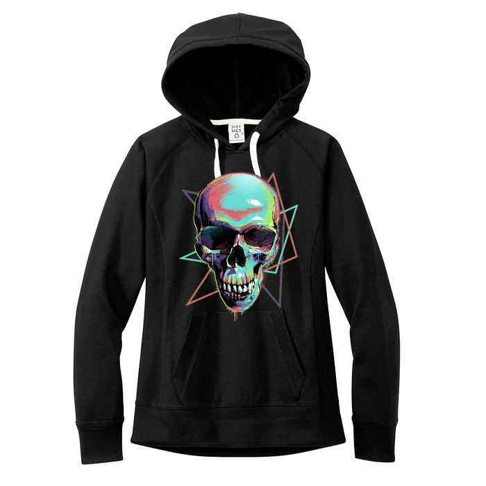 Retro Neon Graffiti Paint Skull Women's Fleece Hoodie