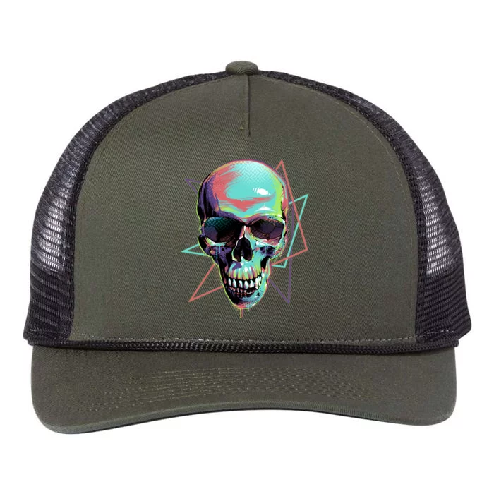 Retro Neon Graffiti Paint Skull Retro Rope Trucker Hat Cap