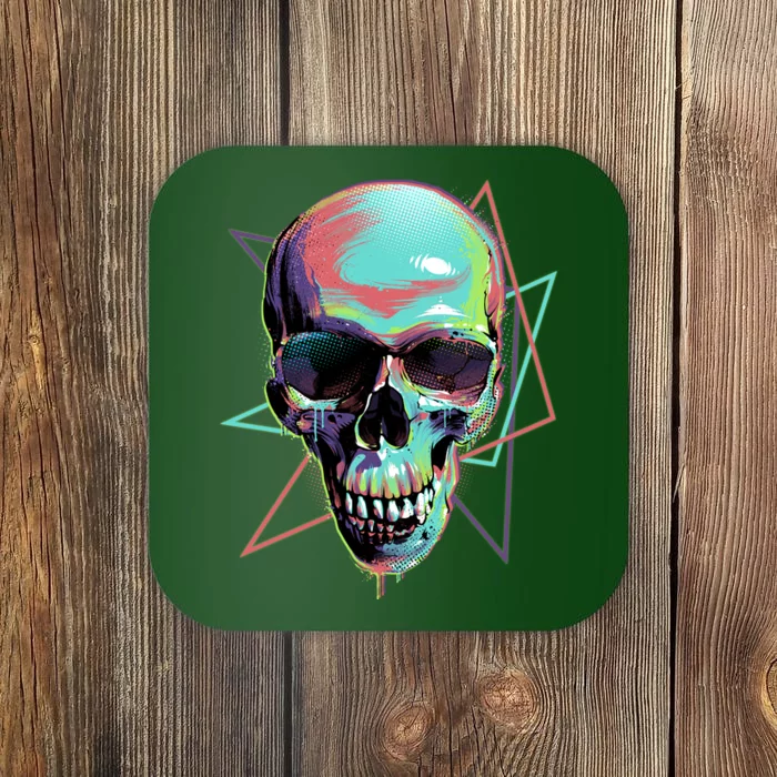 Retro Neon Graffiti Paint Skull Coaster