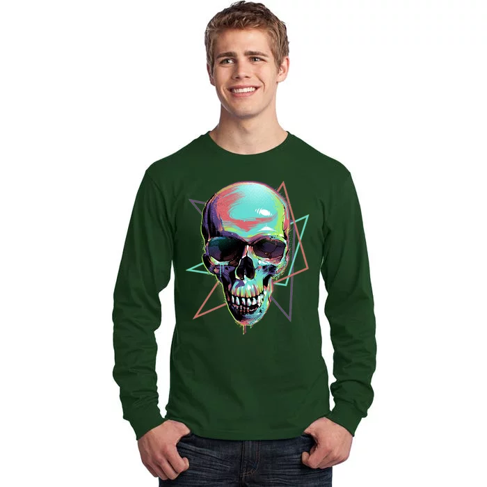 Retro Neon Graffiti Paint Skull Tall Long Sleeve T-Shirt