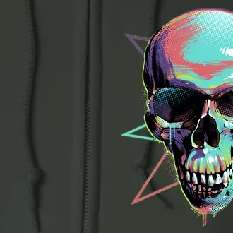 Retro Neon Graffiti Paint Skull Full Zip Hoodie