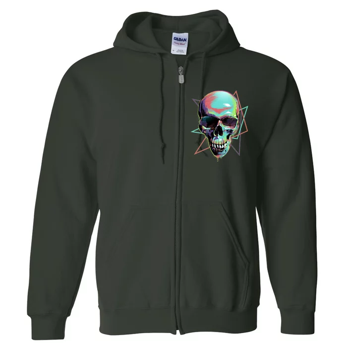 Retro Neon Graffiti Paint Skull Full Zip Hoodie