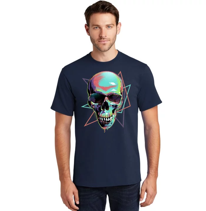 Retro Neon Graffiti Paint Skull Tall T-Shirt