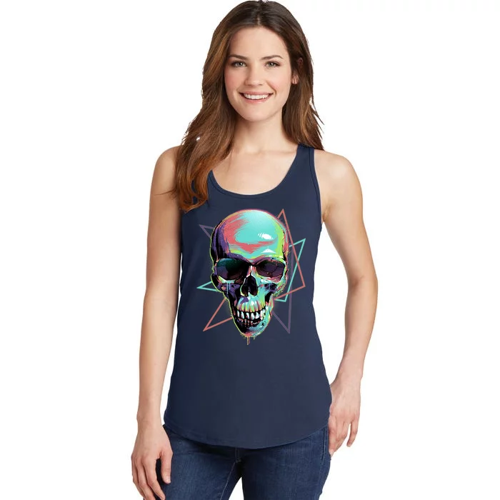 Retro Neon Graffiti Paint Skull Ladies Essential Tank