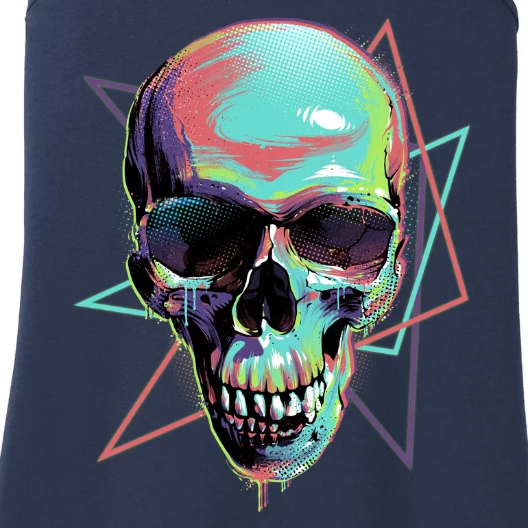 Retro Neon Graffiti Paint Skull Ladies Essential Tank