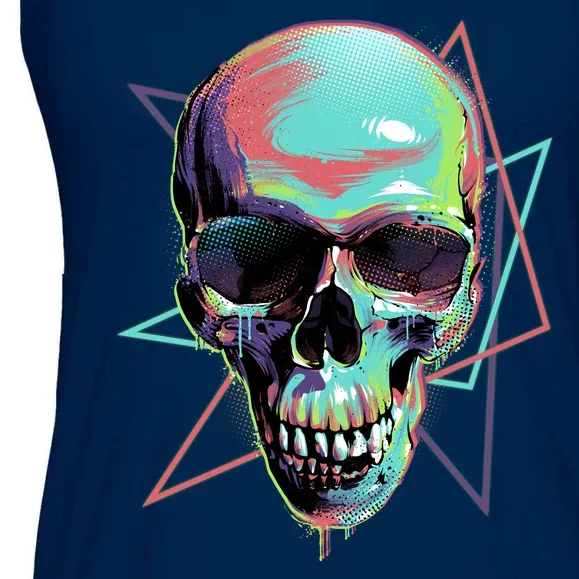 Retro Neon Graffiti Paint Skull Ladies Essential Flowy Tank