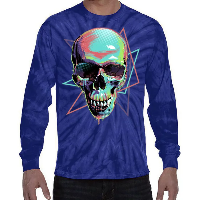 Retro Neon Graffiti Paint Skull Tie-Dye Long Sleeve Shirt