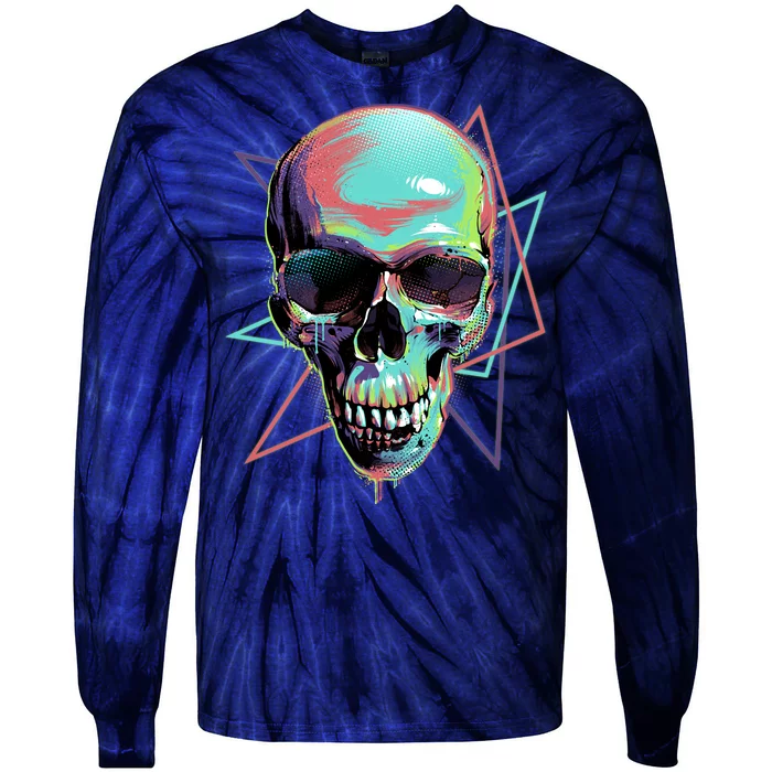 Retro Neon Graffiti Paint Skull Tie-Dye Long Sleeve Shirt