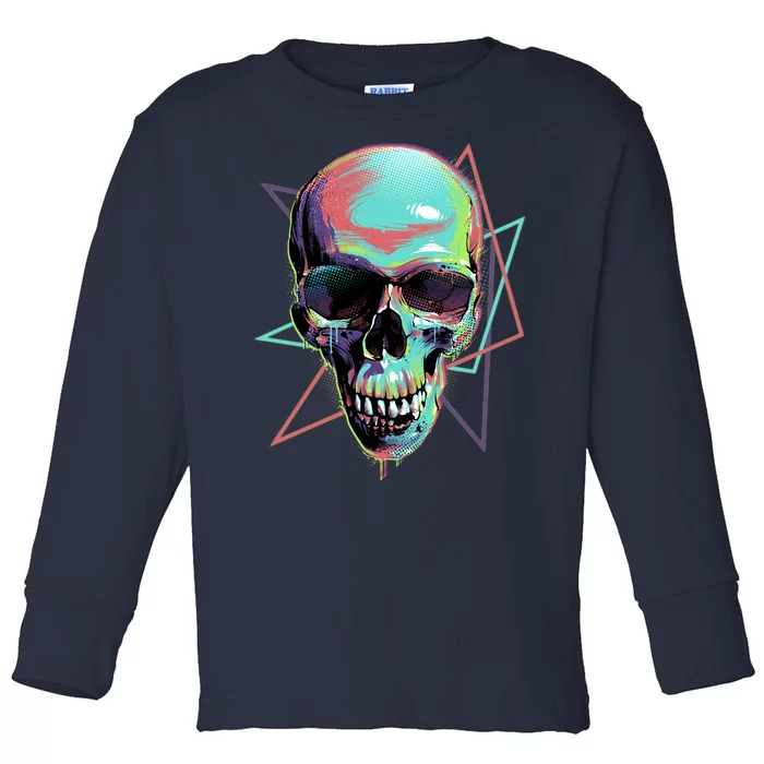 Retro Neon Graffiti Paint Skull Toddler Long Sleeve Shirt