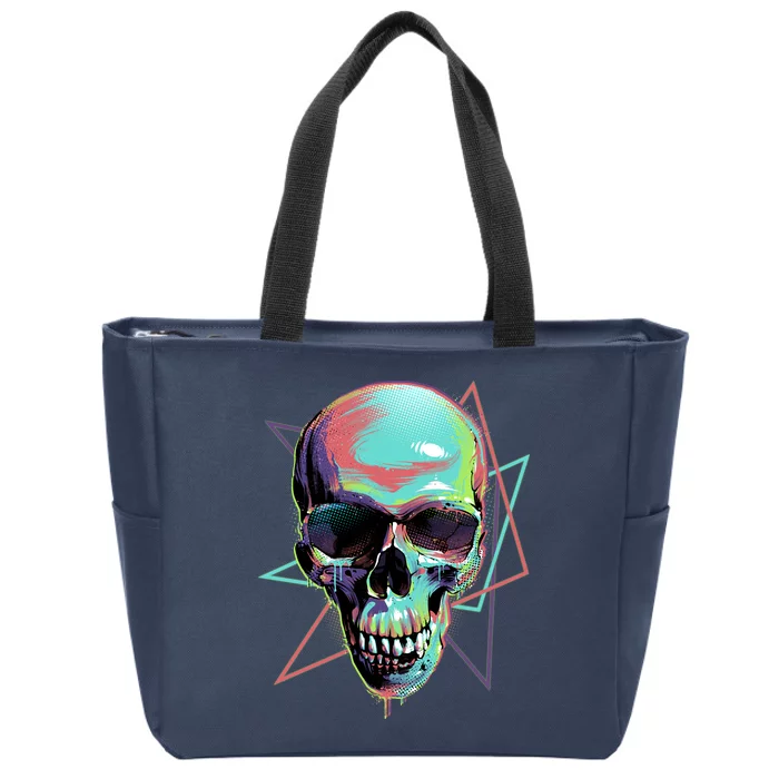 Retro Neon Graffiti Paint Skull Zip Tote Bag